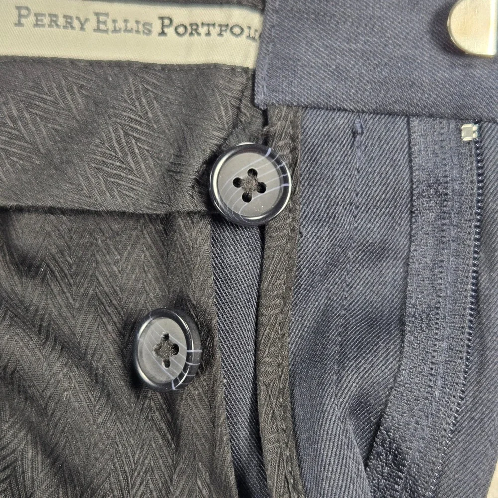 Perry Ellis Portfolio Dress Pants Mens 30/30 Blue Pleated Office Sharkskin Style